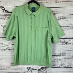Mens VTG 70's Tropi-Cool Mint Green Polo Short Sleeve Pocket Grandpa Retro 2XL